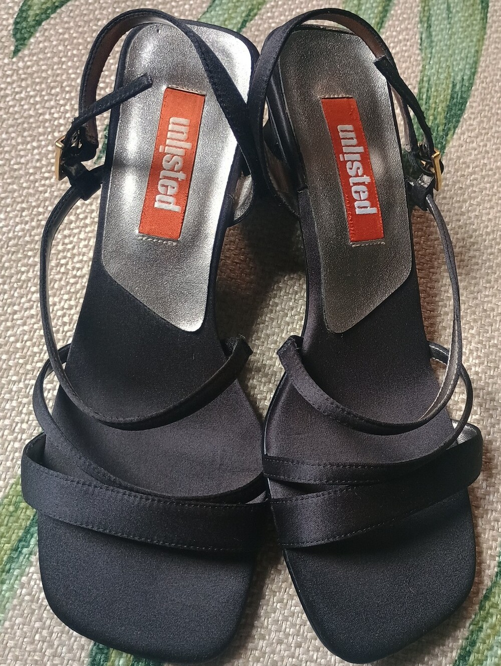 Unlisted by Kenneth Cole Black Strappy Satin Slingback Heels
